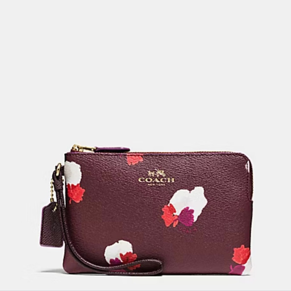 Coach Burgundy Floral Wristlet